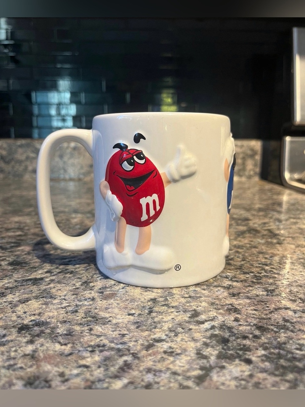 M&Ms Embossed 3-D Mug Mars, Inc Red Blue Yellow Made in Thailand Collector